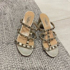 Valentino Garavani Gold Studded Block Heel Sandals size 35